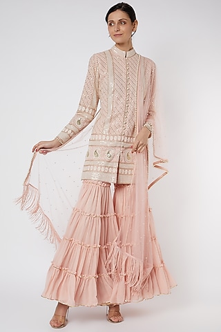Nude Pink Chikankari Embroidered Sharara Set by EVRA BY NIKITA KHURANA
