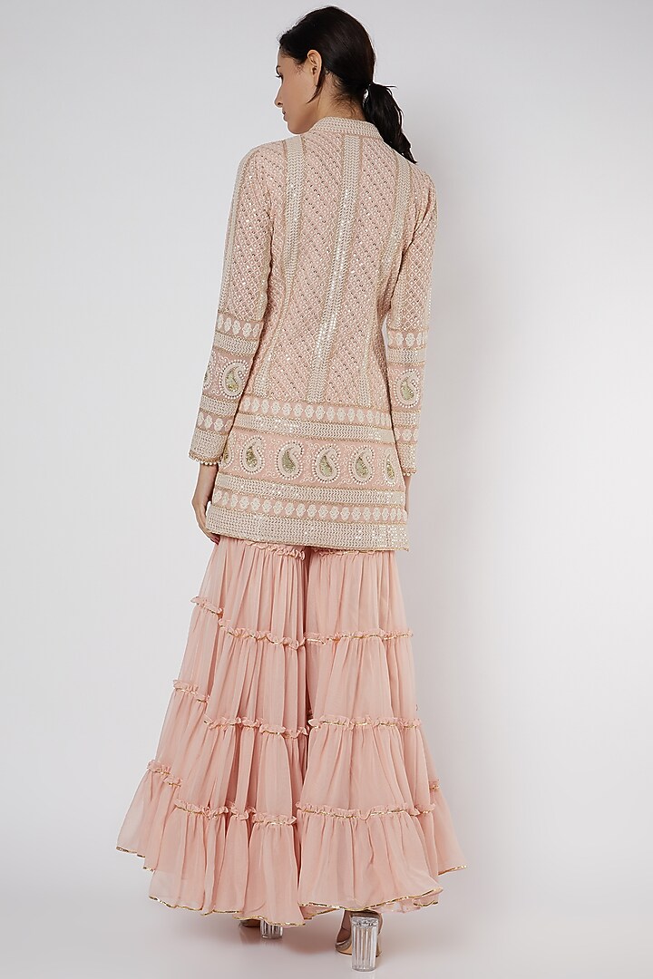 Nude Pink Chikankari Embroidered Party Wear Sharara Set by EVRA BY NIKITA KHURANA at Pernia's Pop Up Shop