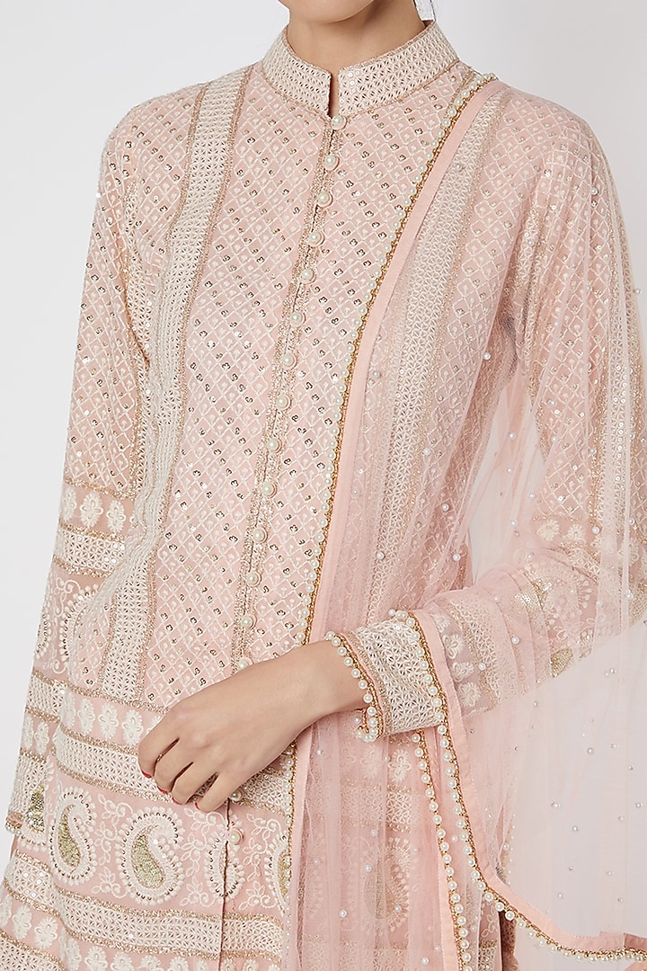 Nude Pink Chikankari Embroidered Party Wear Sharara Set by EVRA BY NIKITA KHURANA at Pernia's Pop Up Shop