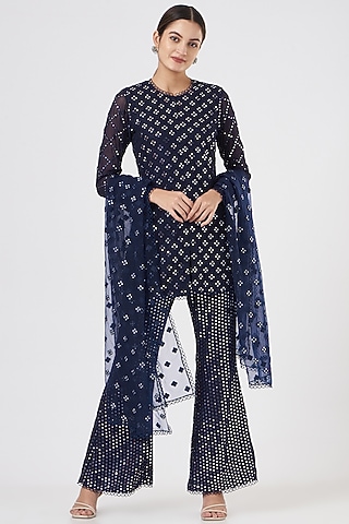Blue Georgette Kurta Set by EVRA BY NIKITA KHURANA