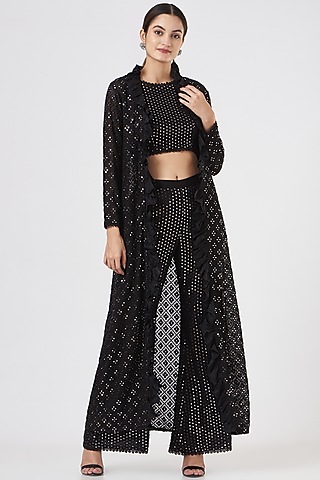 Black Mirror Embroidered Pant Set by EVRA BY NIKITA KHURANA