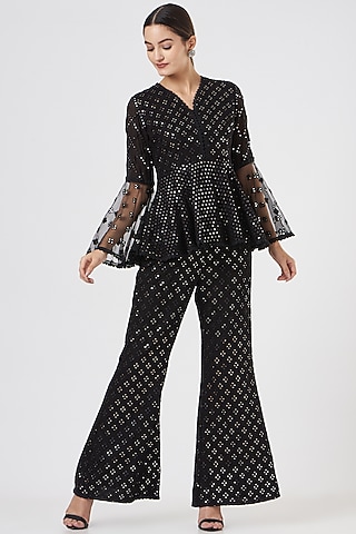 Black Georgette Pant Set by EVRA BY NIKITA KHURANA