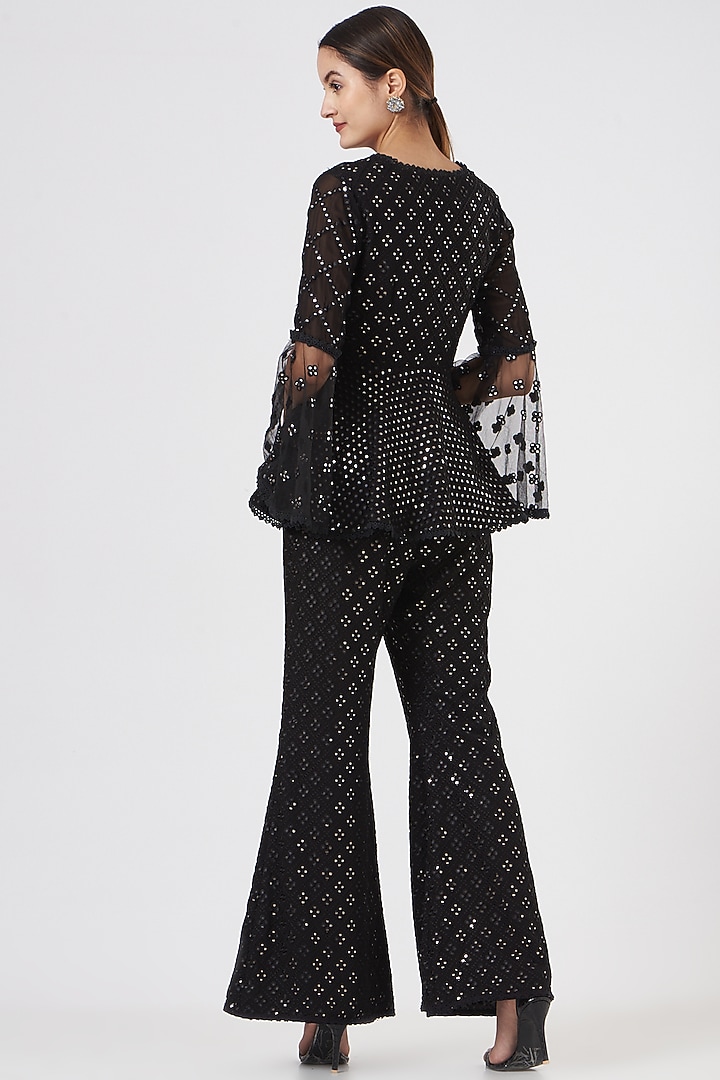 Black Georgette Pant Set by EVRA BY NIKITA KHURANA at Pernia's Pop Up Shop