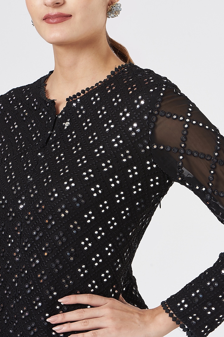 Black Georgette Embroidered Kurta Set by EVRA BY NIKITA KHURANA at Pernia's Pop Up Shop