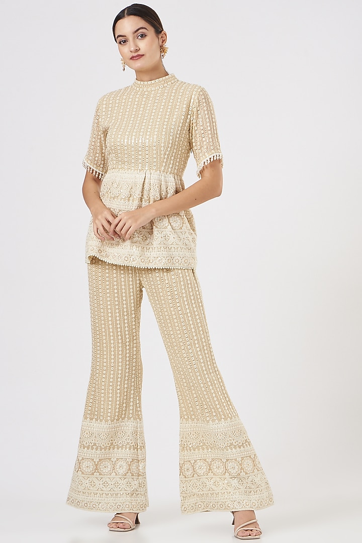 Beige Georgette Pant Set by EVRA BY NIKITA KHURANA at Pernia's Pop Up Shop