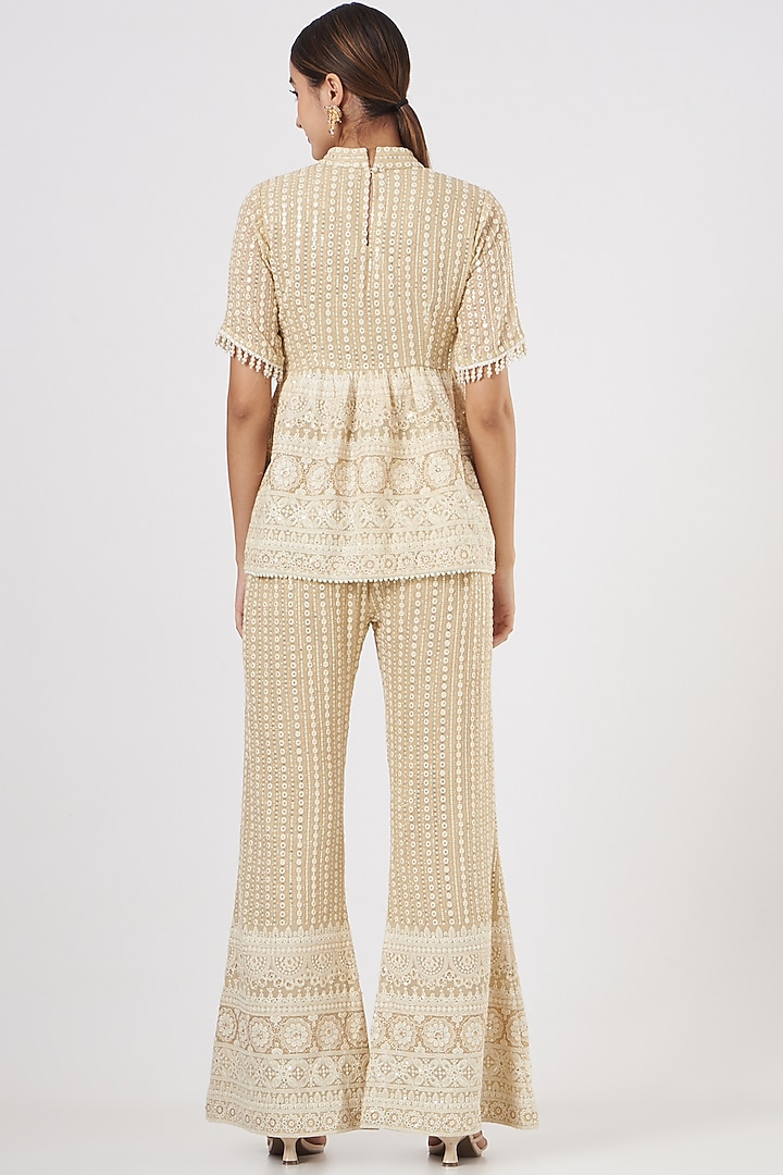 Beige Georgette Pant Set by EVRA BY NIKITA KHURANA at Pernia's Pop Up Shop