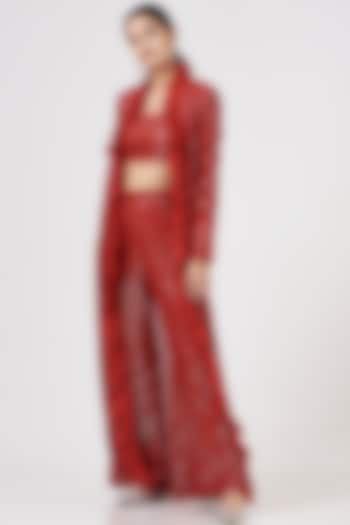 Red Georgette Pant Set by EVRA BY NIKITA KHURANA at Pernia's Pop Up Shop