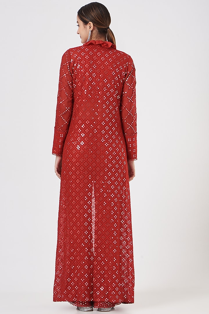 Red Georgette Pant Set by EVRA BY NIKITA KHURANA at Pernia's Pop Up Shop