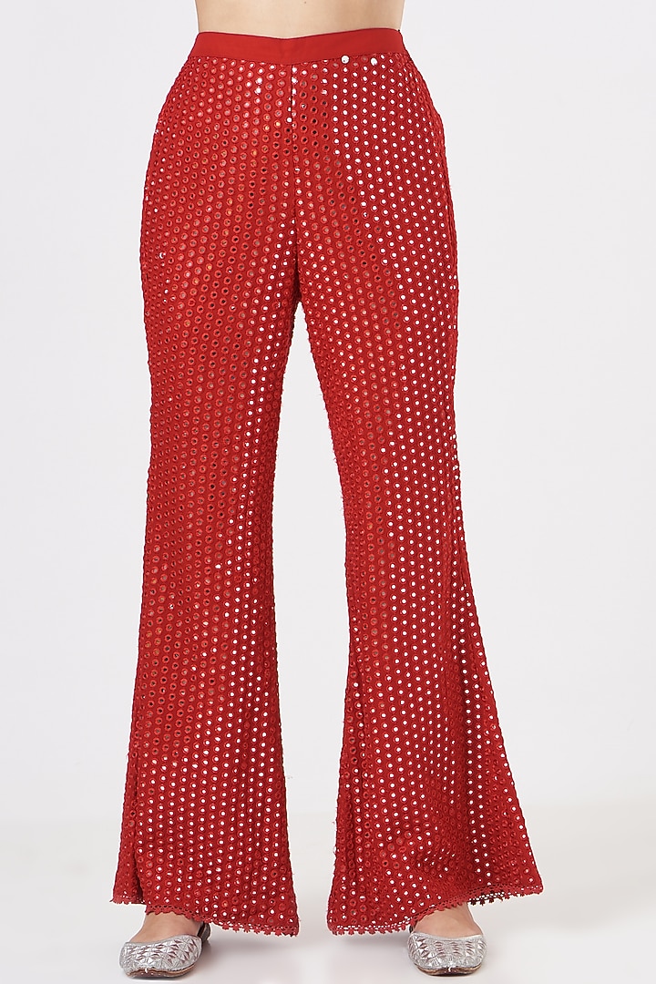Red Georgette Pant Set by EVRA BY NIKITA KHURANA at Pernia's Pop Up Shop