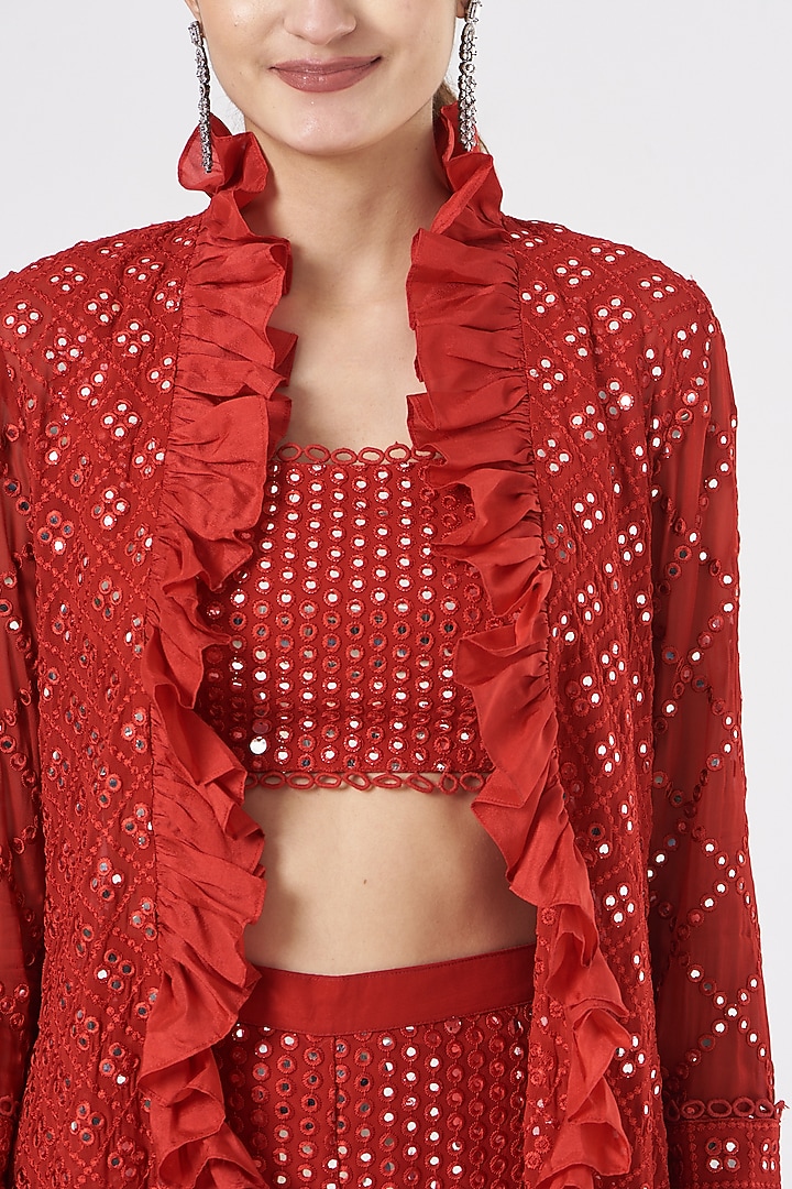 Red Georgette Pant Set by EVRA BY NIKITA KHURANA at Pernia's Pop Up Shop