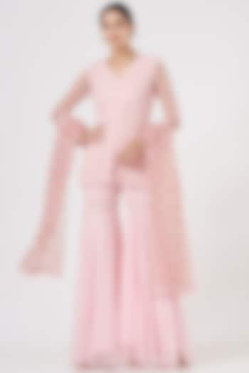 Pink Georgette Gharara Set by EVRA BY NIKITA KHURANA