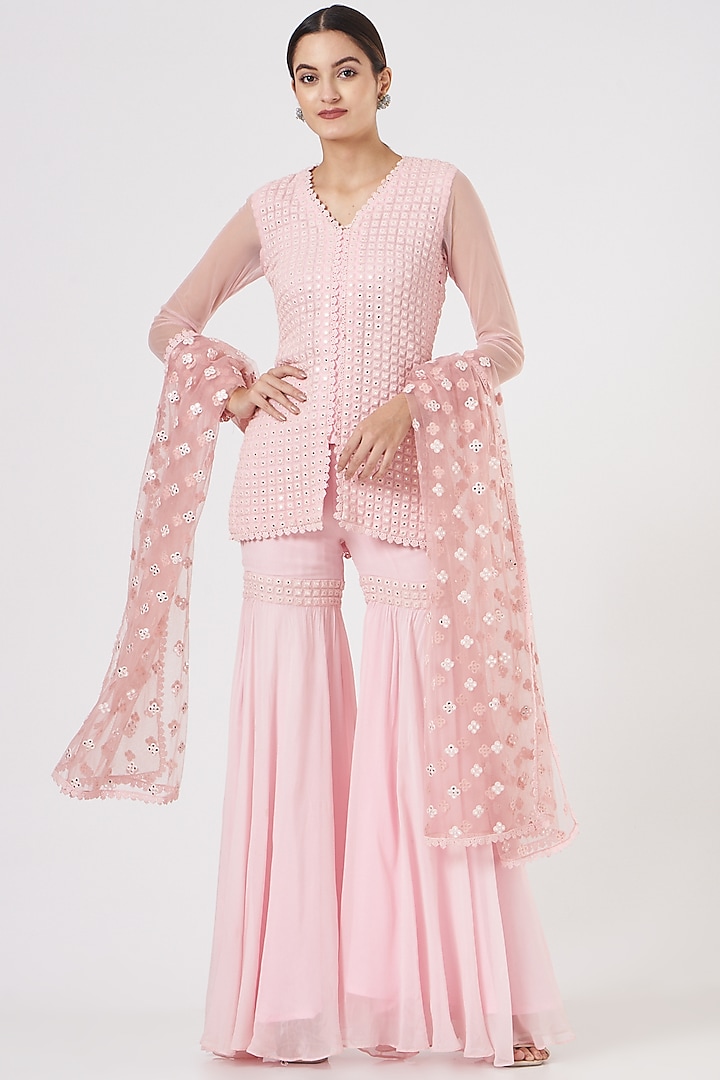 Pink Georgette Gharara Set by EVRA BY NIKITA KHURANA