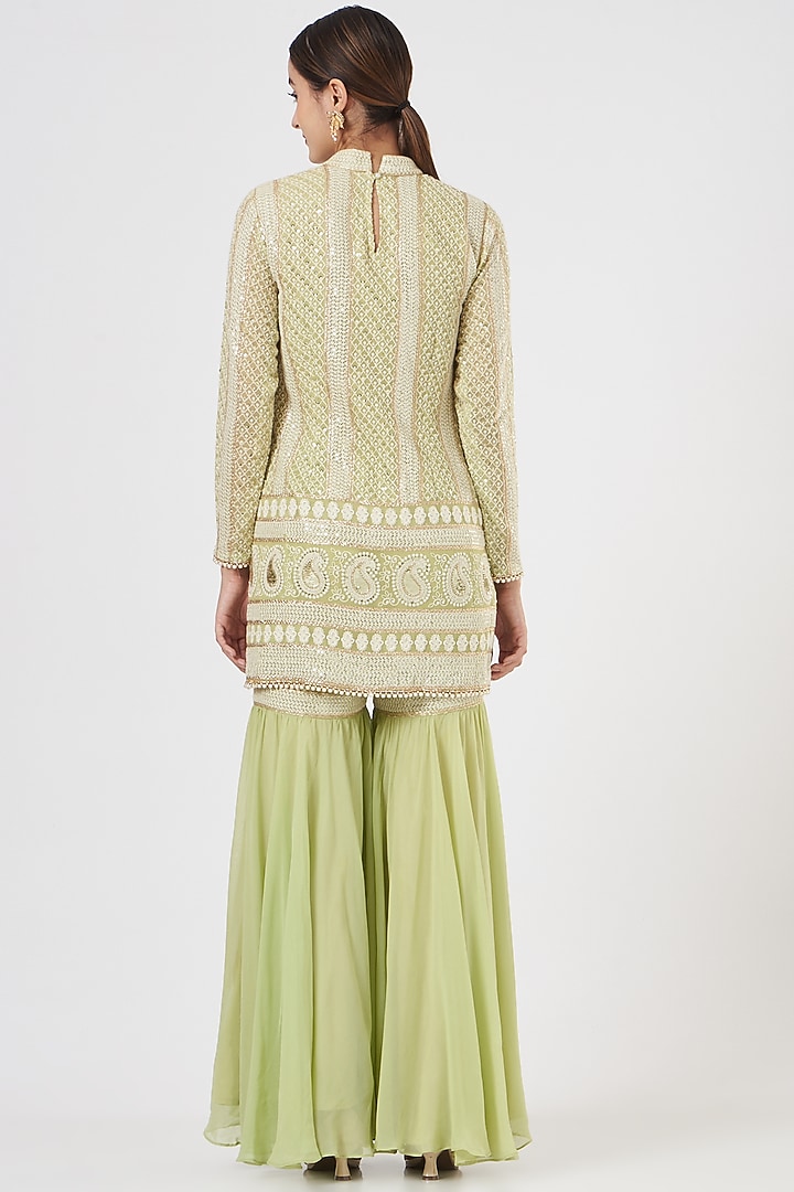 Mehendi Green Chikankari Gharara Set by EVRA BY NIKITA KHURANA at Pernia's Pop Up Shop