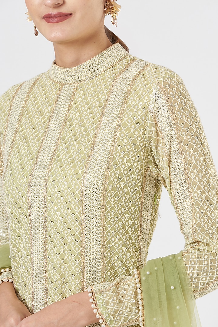 Mehendi Green Chikankari Gharara Set by EVRA BY NIKITA KHURANA at Pernia's Pop Up Shop