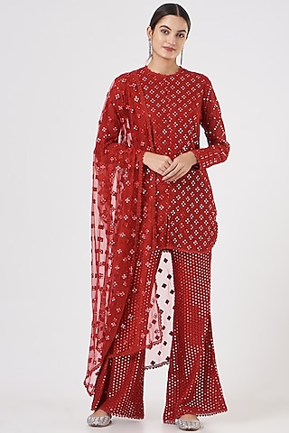 Red Georgette Kurta Set by EVRA BY NIKITA KHURANA