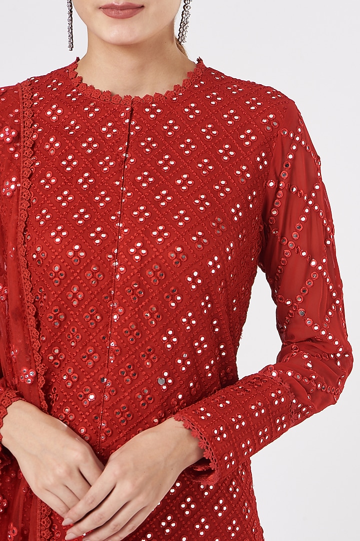 Red Georgette Kurta Set by EVRA BY NIKITA KHURANA at Pernia's Pop Up Shop
