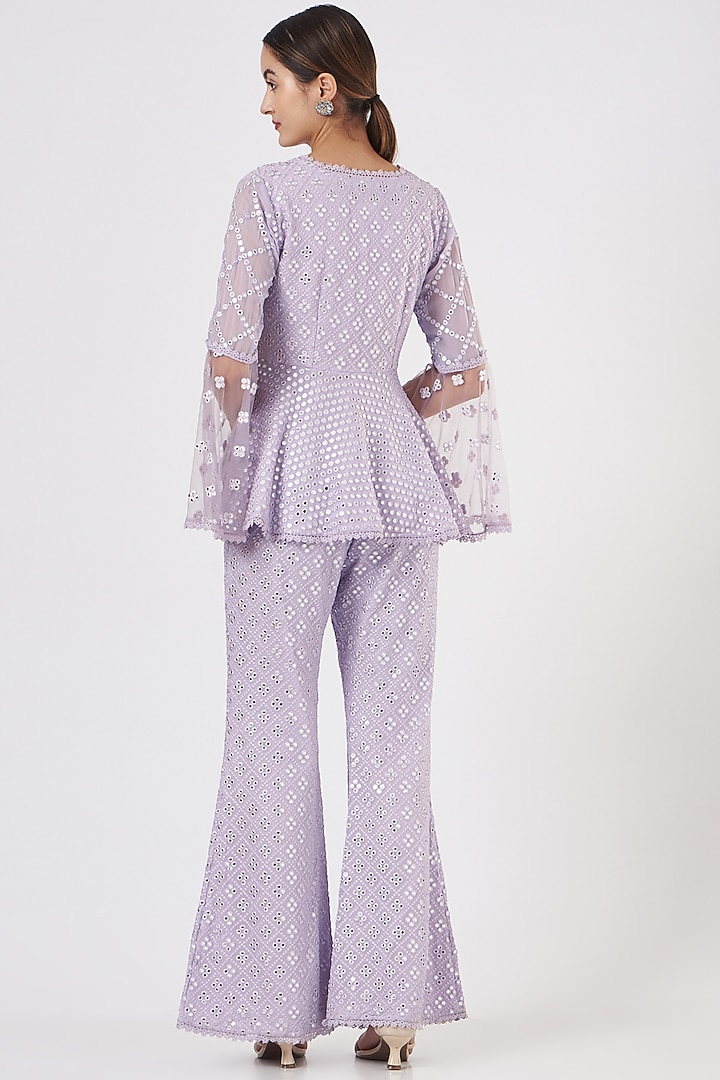 Lavender Georgette Pant Set by EVRA BY NIKITA KHURANA at Pernia's Pop Up Shop
