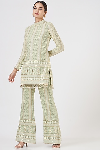 Lime Green Chikankari Kurta Set by EVRA BY NIKITA KHURANA