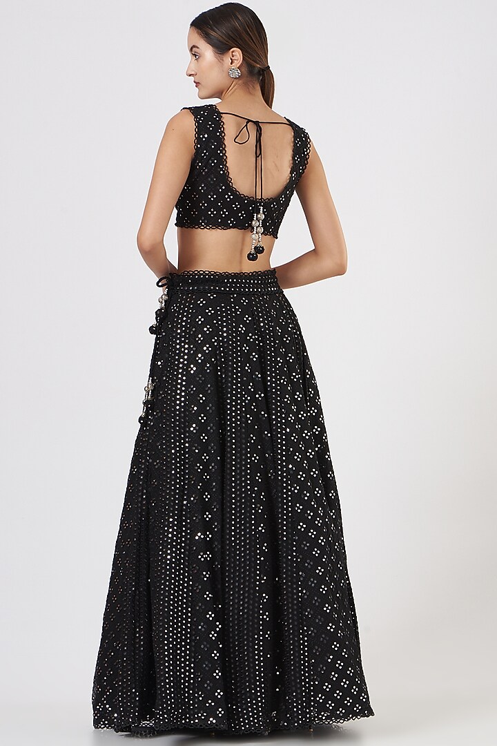Black Mirror Embroidered Wedding Lehenga Set by EVRA BY NIKITA KHURANA at Pernia's Pop Up Shop