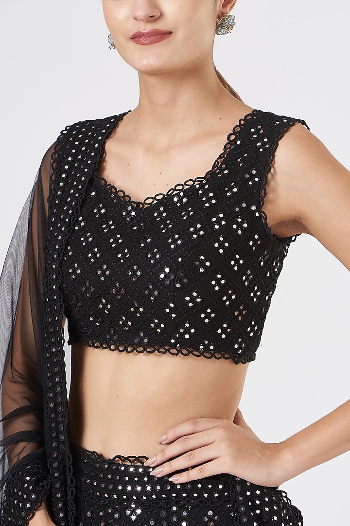 Black Mirror Embroidered Wedding Lehenga Set by EVRA BY NIKITA KHURANA at Pernia's Pop Up Shop