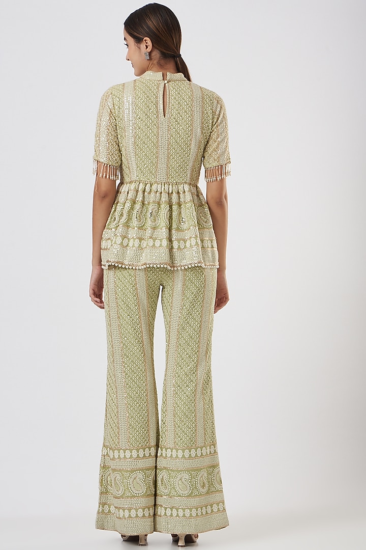 Mehendi Green Chikankari Pant Set by EVRA BY NIKITA KHURANA at Pernia's Pop Up Shop