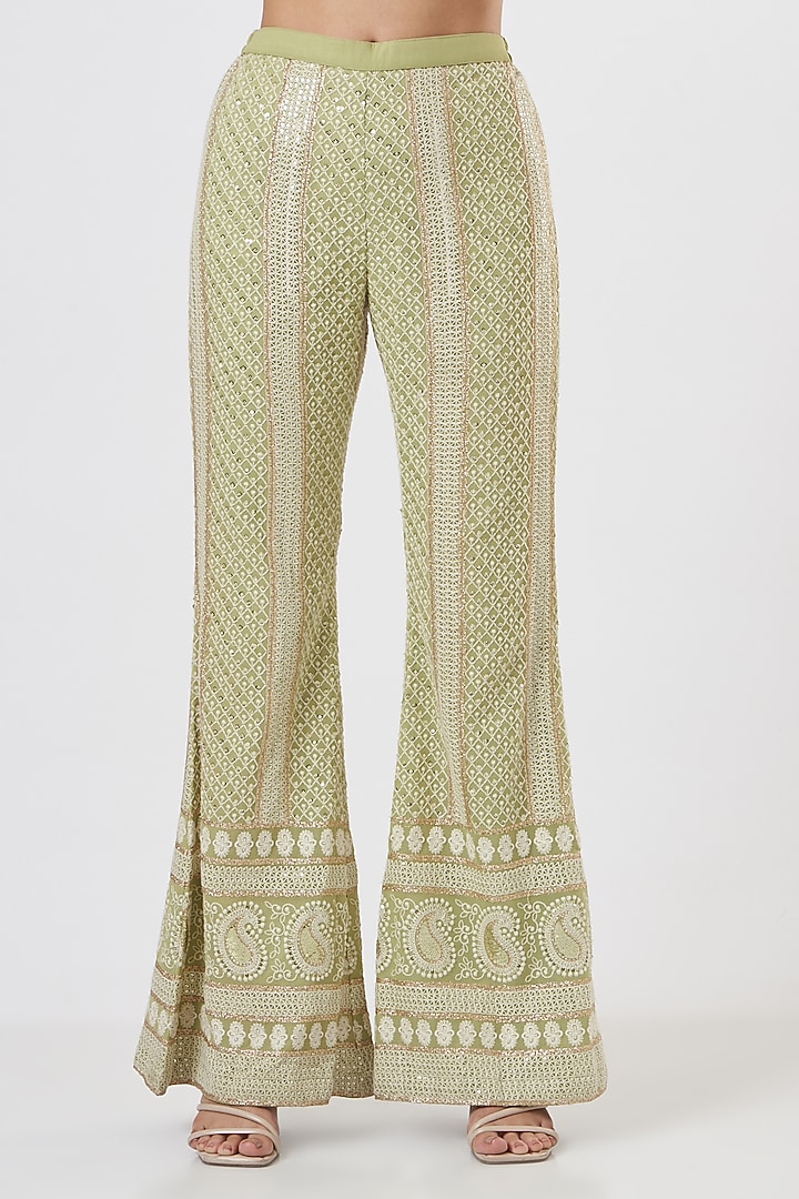 Mehendi Green Chikankari Pant Set by EVRA BY NIKITA KHURANA at Pernia's Pop Up Shop