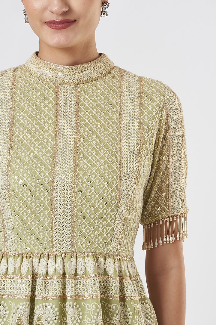 Mehendi Green Chikankari Pant Set by EVRA BY NIKITA KHURANA at Pernia's Pop Up Shop