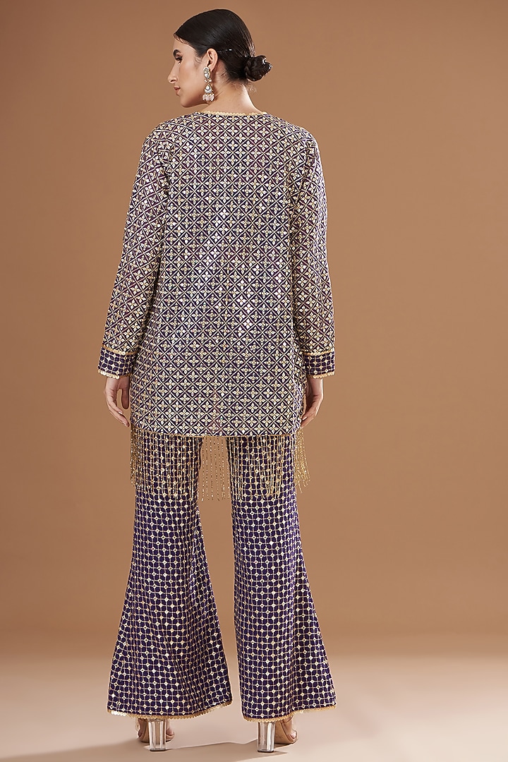 Blue Georgette Embroidered Jacket Set by EVRA BY NIKITA KHURANA at Pernia's Pop Up Shop