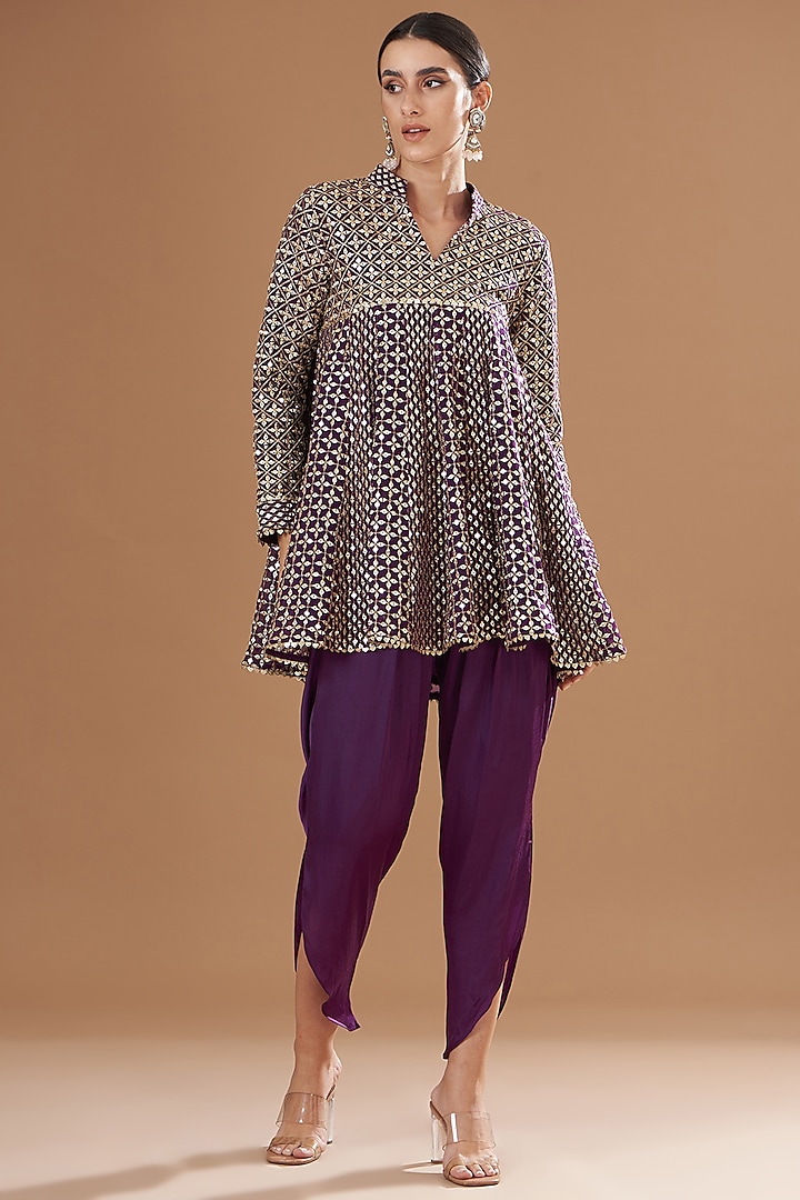 Purple Georgette & Satin Dhoti Set by EVRA BY NIKITA KHURANA at Pernia's Pop Up Shop