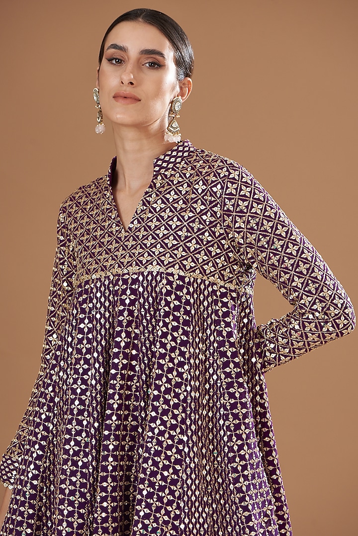 Purple Georgette & Satin Dhoti Set by EVRA BY NIKITA KHURANA at Pernia's Pop Up Shop