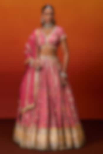 Pink Cotton Silk Gota Embroidered Patola Printed Wedding Lehenga Set by EVRA BY NIKITA KHURANA at Pernia's Pop Up Shop