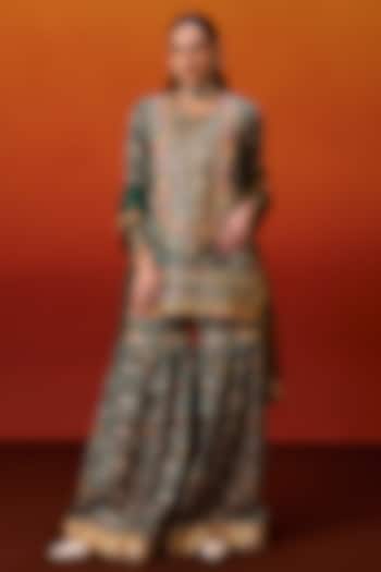 Green Cotton Silk Gota Embroidered Patola Printed Party Wear Sharara Set by EVRA BY NIKITA KHURANA at Pernia's Pop Up Shop