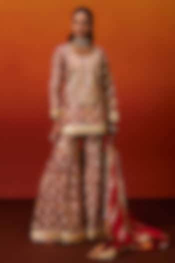 Red Cotton Silk Gota Embroidered Patola Printed  Party Wear Sharara Set by EVRA BY NIKITA KHURANA at Pernia's Pop Up Shop