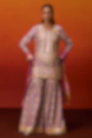Light Pink Cotton Silk Gota Embroidered Patola Printed  Party Wear Sharara Set by EVRA BY NIKITA KHURANA at Pernia's Pop Up Shop