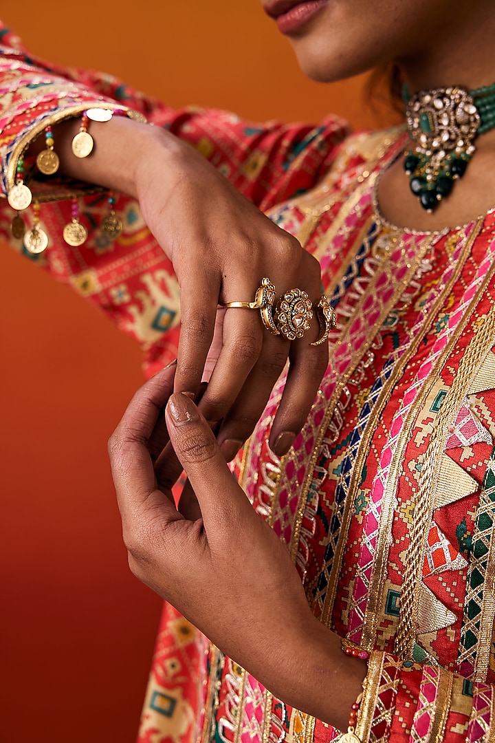 Orange Cotton Silk Patola Print Gota Embroidered Long Kaftan by EVRA BY NIKITA KHURANA at Pernia's Pop Up Shop