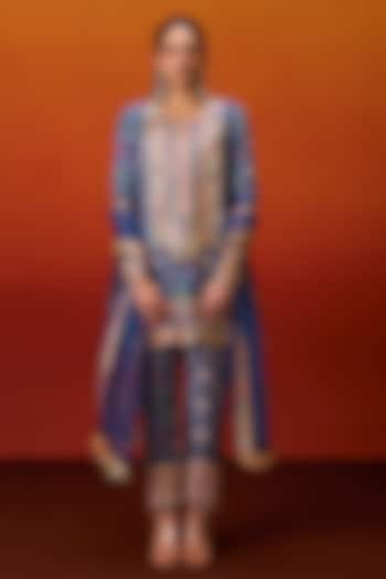 Blue Cotton Silk Patola Print Gota Embroidered Kurta Set by EVRA BY NIKITA KHURANA at Pernia's Pop Up Shop