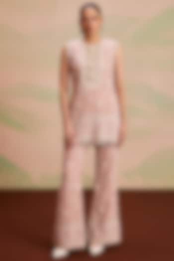Pink Georgette Pearl Embroidered Kurta Set by EVRA BY NIKITA KHURANA at Pernia's Pop Up Shop