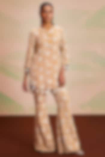 Yellow Georgette Pearl Machine Embroidered Co-Ord Set by EVRA BY NIKITA KHURANA at Pernia's Pop Up Shop
