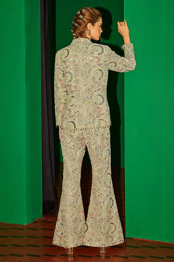 Lime Green Georgette Thread Embroidered Co-Ord Set by EVRA BY NIKITA KHURANA at Pernia's Pop Up Shop