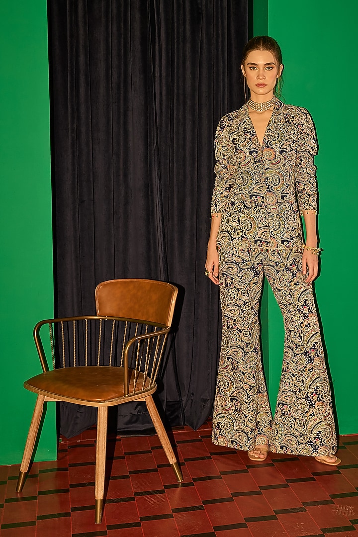 Navy Blue Georgette Thread Embroidered Co-Ord Set by EVRA BY NIKITA KHURANA at Pernia's Pop Up Shop