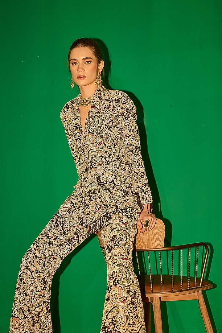 Black Georgette Thread Embroidered Co-Ord Set by EVRA BY NIKITA KHURANA at Pernia's Pop Up Shop