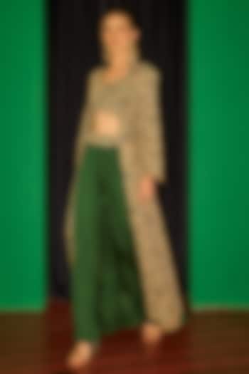 Green Georgette Thread Embroidered Jacket Set by EVRA BY NIKITA KHURANA at Pernia's Pop Up Shop