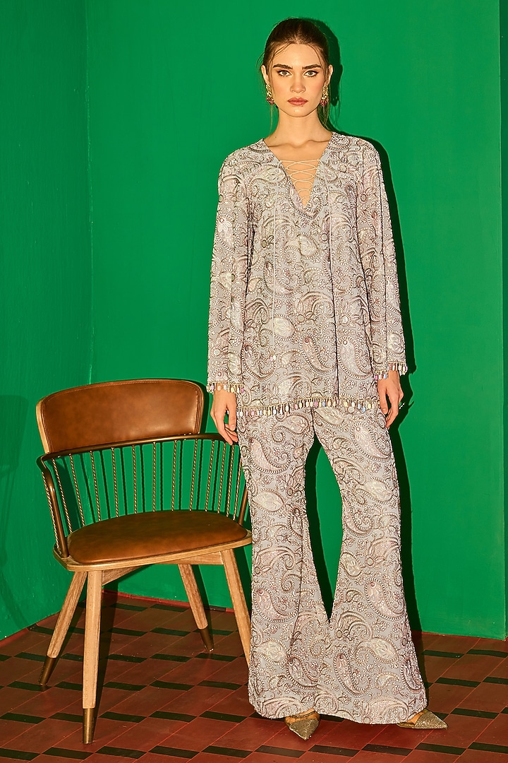 Grey Georgette Thread Embroidered Co-Ord Set by EVRA BY NIKITA KHURANA at Pernia's Pop Up Shop