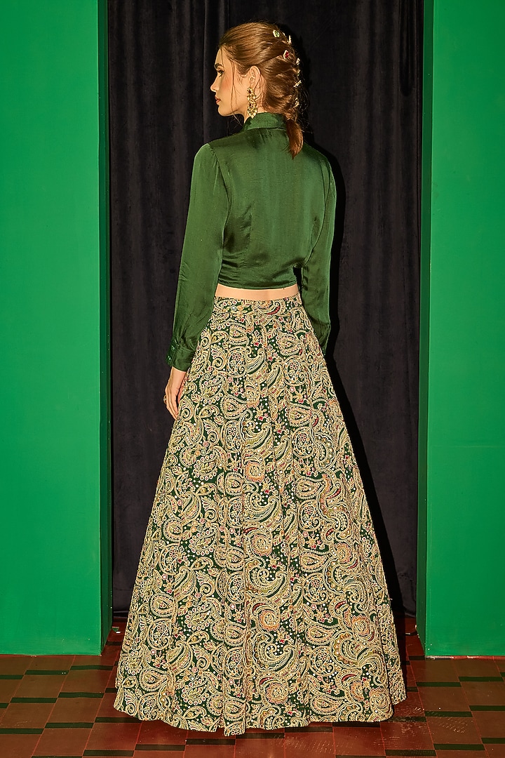 Green Georgette Thread Embroidered Wedding Lehenga Set by EVRA BY NIKITA KHURANA at Pernia's Pop Up Shop