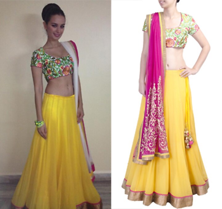 Yellow resham work lehenga set available only at Pernia's Pop-up shop.
