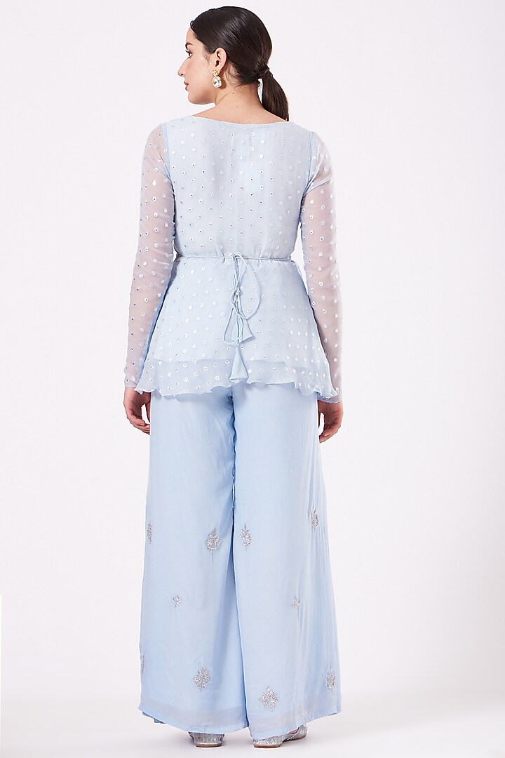 Powder Blue Hand Embroidered Party Wear Sharara Set by EWAZ at Pernia's Pop Up Shop