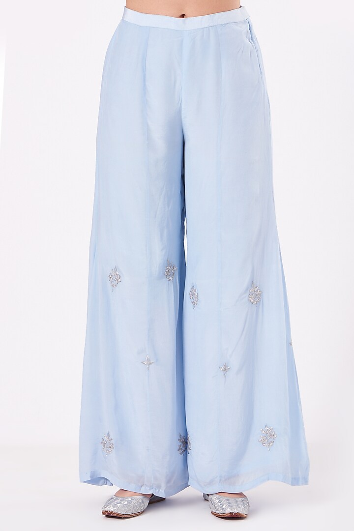 Powder Blue Hand Embroidered Party Wear Sharara Set by EWAZ at Pernia's Pop Up Shop