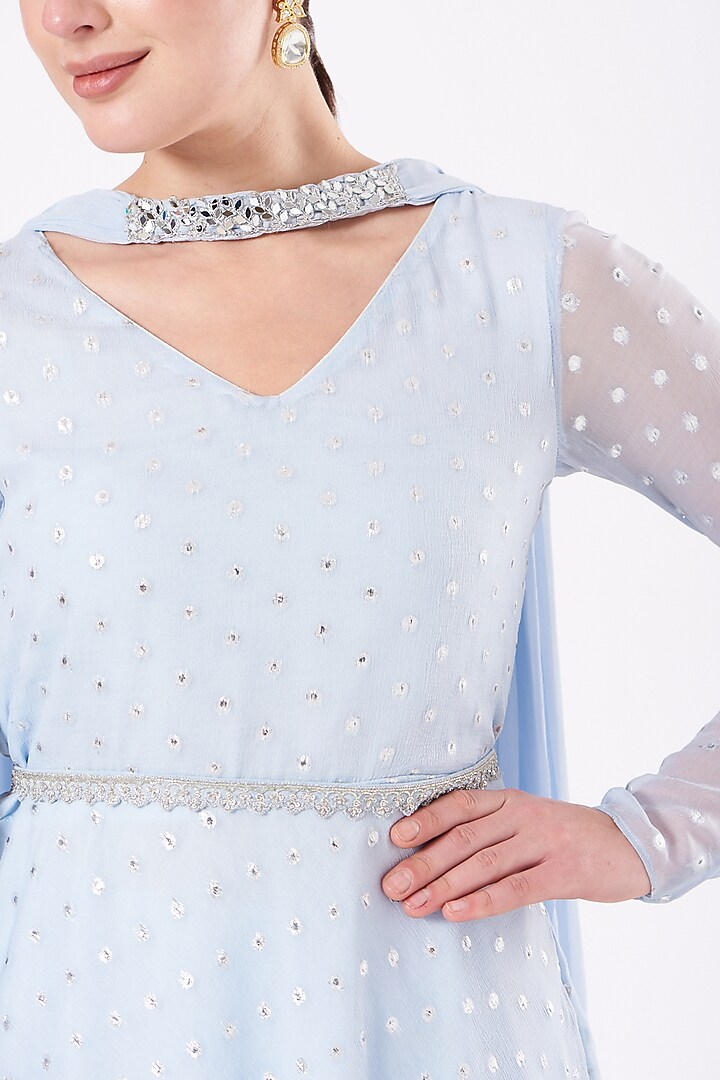 Powder Blue Hand Embroidered Party Wear Sharara Set by EWAZ at Pernia's Pop Up Shop