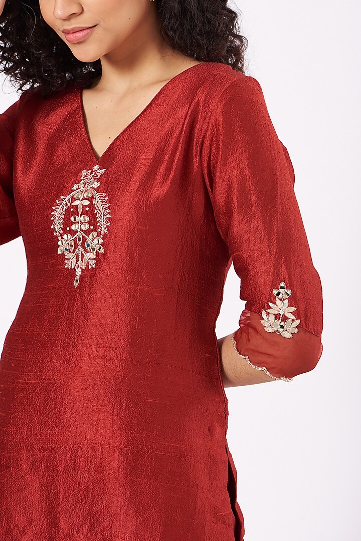 Deep Red Hand Embroidered Gharara Set by EWAZ at Pernia's Pop Up Shop