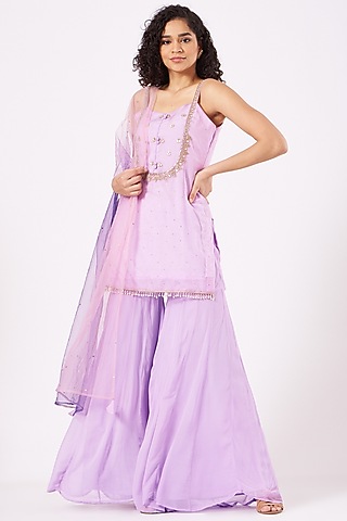 Lilac Hand Embroidered Sharara Set by EWAZ